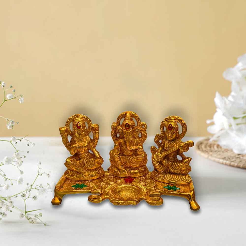 Lakshmi Ganesha Saraswati Statue with Deepak
